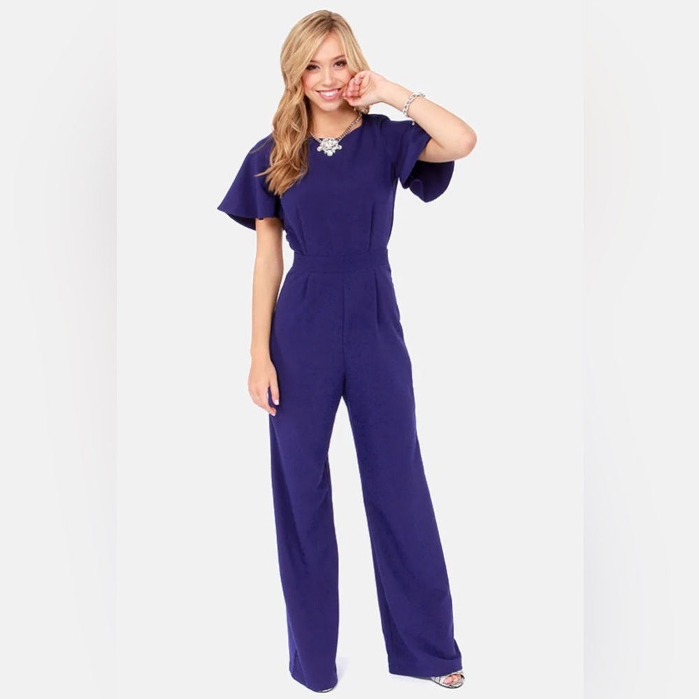 Lulu’s Exclusive Between View and Me Backless Blue Jumpsuit Women’s Size Medium